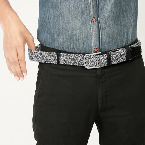 Image of LOUIS STITCH Men's Braided Elastic Stretch Belt with Leather Tipped End Stretchable Canvas Waist Band for Men Women Boys Girls Unisex (Width 3 cm) (BE-EL)