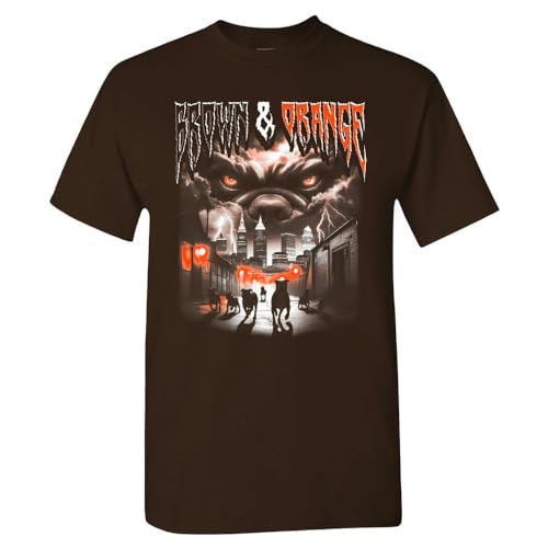 Xtreme Apparrel Brown & Orange Mens Skull T-Shirt for Cleveland Fans (Brown Shirt L)