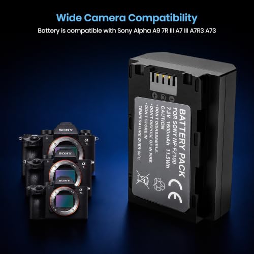 Image of Simpex NP-FZ100 Rechargeable Camera Battery 7.2V Li-ion Replacement Battery Compatible with Sony Alpha A9, A7 III, A7R III, A7R3, A73 & NP-FZ100 Supported Mirrorless Cameras(Black)