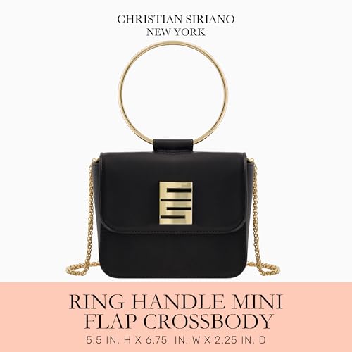 Image of Christian Siriano New York Women's Crossbody Bag Purse, Mini Flap Shoulder Handbag with Ring Handle and Chain Strap