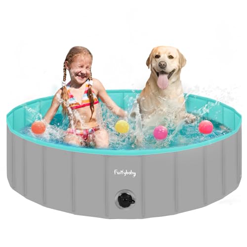 Furrybaby Dog Pool, Kiddie Pool Hard Plastic Foldable Dog Pools for Large Dogs Portable Pet Doggie Wading Swimming (Grey 47'') Indoor and Outdoor 47*1