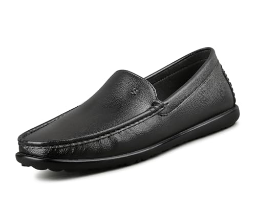 Image of LOUIS STITCH Black Genuine Leather Formal Shoes for Men | Ultra Lightweight Men's Slip On Formal Loafers | Comfortable for Long Hours | LSPDFLPJB