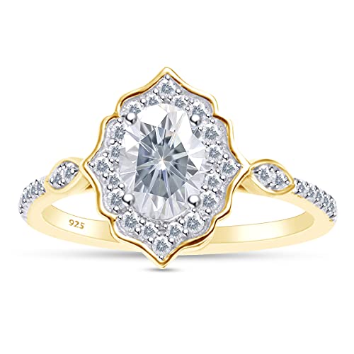 SAVEARTH DIAMONDS 1.00 Cttw Moissanite Lab Created Diamond Flower Vintage Design Engagement Ring for Women In 18k Gold over Sterling Silver - Main Image