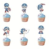 24PCS Captain Cupcake Toppers Superhero Cupcake toppers for Kids Birthday Party Cake Decoration Superhero Birthday Party Supplies Cake Decorations For the Superhero Party Decorations