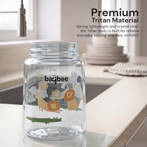 Image of BAYBEE Sipper for Baby with Soft Silicone Straw | Baby Sippy Cup with Anti-Spill Lock Water Bottle with Twin Handles | BPA-Free Tritan Drinking Sipper for Kids for Infants & Toddlers (280ml - Grey)