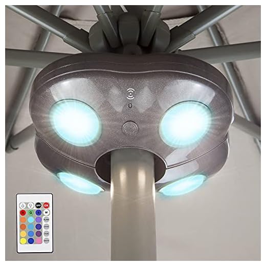 HONWELL Patio Umbrella Light Outdoor Wireless Battery Operated LED Table Umbrella Lights with Remote, 16 Color Changing Outside Umbrella Pole Light, Camping Lights for Umbrellas (Brown)