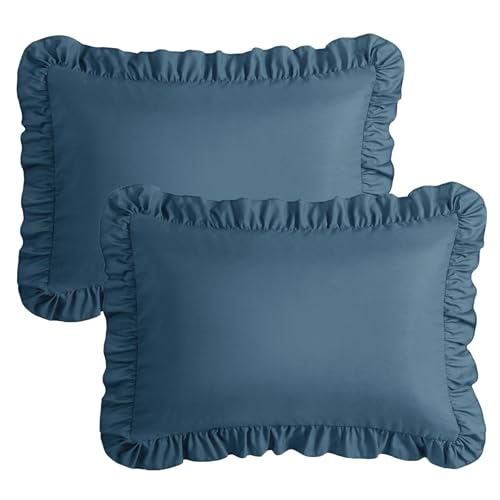 KKJIAF Ruffle Pillow Cases Standard Size Set of 2, Ruffled Pillow Covers with Envelope Closure, Wrinkle Resistant Ruffled Pillow Shams 20" x 26", Dark Blue by KKJIAF - Image 7