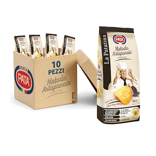 PATA | Patatine Gusto Pepe Nero Metodo Artigianale, Senza Glutine, Con Olio di Semi di Girasole Alto Oleico, con Aromi Naturali, 10x130g