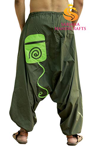 Sarjana Handicrafts Men's Cotton Pockets Harem Yoga Baggy Genie Hippie Pants (Free Size, Khaki) #TOP3
