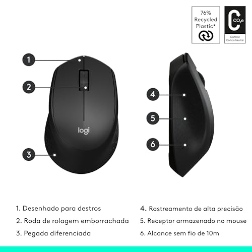 Mouse sem fio Logitech M280 com Conexão USB e Pilha Inclusa - Preto