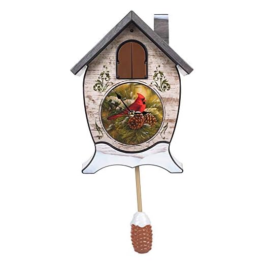 Mark Feldstein & Associates Wild Wings December Dawn Cardinal Rosy Red 17 x 9 Christmas Cuckoo Clock