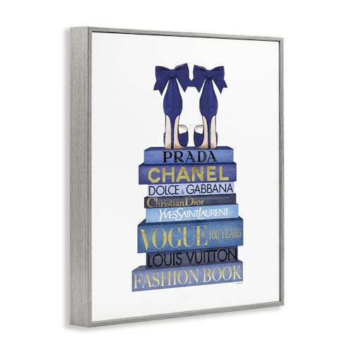 Image of Stupell Industries Blue Bow Heels Above Iconic Designer Books Wall Art, 11x14, White