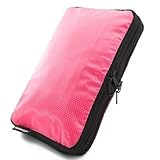 AQshop 圧縮バッグ 圧縮ポーチ 旅行 トラベル 出張 衣類 ファスナー圧縮 仕分け 二室 内側メッシュポケット付き (L, ベビーピンク)