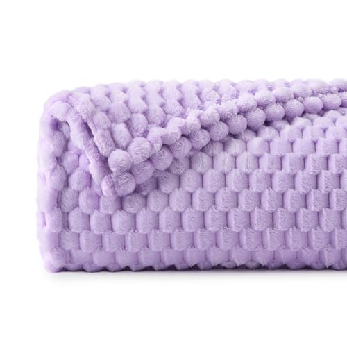 Image of BEDELITE Lavender Twin Blanket for Couch, Soft Cozy Gifts for Women, 60*80 | 3D Jacquard Decorative Fleece Blanket, Super Soft Plush Throw, Cute Birthday Gift for Women & Men, Suitable for All Seasons