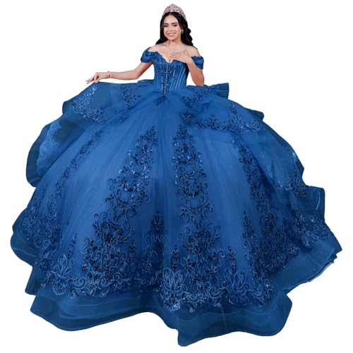 Mauuwy Tulle Quinceanera Dresses Ocean Blue Ruffle 16 Dress 22Plus Size
