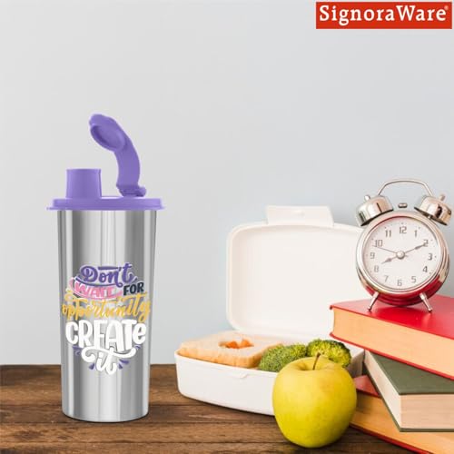 Image of SignoraWare Jumbo Stylish Stainless Steel Sipper | Airtight & Leakproof Lid | Easy to Clean & Carry | Ideal for Kids, Office, Gym, Travel, School & Outdoor Use (500ml | Purple)