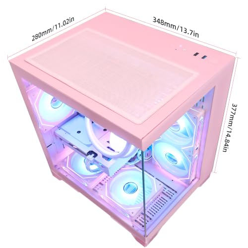Image of Panorama Prebuilt Gaming PC W /Mouse, AMD Ryzen 7 5700X, GeForce RTX 5060 TI 8GB, 16GB DDR4 RAM, 1TB NVMe SSD, 240mm AIO & Software Control ARGB Fans, Windows 11 Desktop Computer, Pink