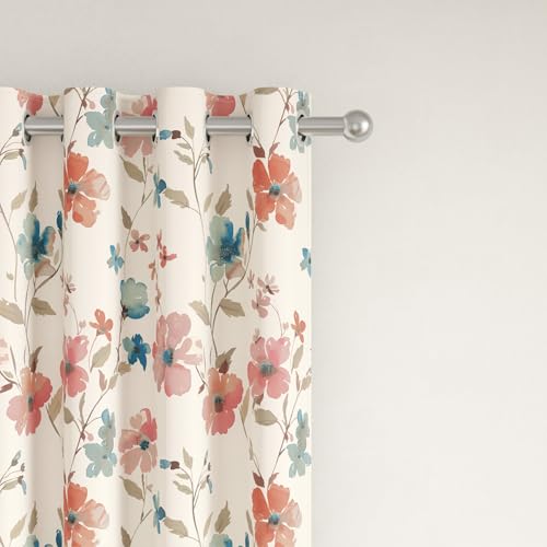 Image of Wakefit Printed Blackout Window Curtains 5 Feet | Set of 2 | Upto 99% Room Darkening | Double Layered Fabric | Thermal Insulated & Noise Reducing Curtains for Living Room & Home Decor | Floral Beige