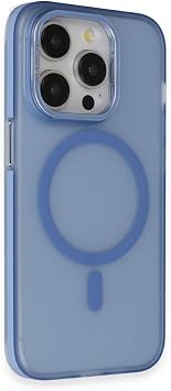 GGM G Y M & AKSESUAR iPhone 15 Pro Max i in Magsafe ile Uyumlu Arka K sm  Mat A l r Metal Kamera  er eveli Stantl  Anti Shock Frost K l f Mavi