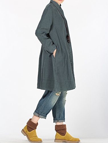 Mordenmiss Women's Cotton Linen Full Front Buttons Jacket Outfit With Pockets (Large, Style 1-Dark Green) #TOP2