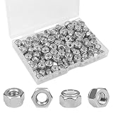 Yinpecly 150PCS #10-24 Nylon Insert Hex Lock Nuts,304 Stainless Steel Locknuts,Hex Drive,Coarse Thread,Self-Locking Nuts for Industrial Construction Fasteners