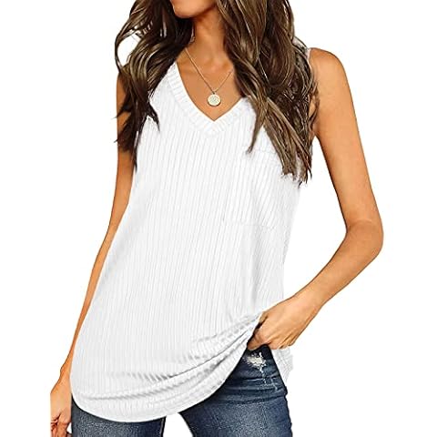 Sousuoty Womens Tank Tops V Neck Spring Casual Tops Loose Fit 2022 White L Cover