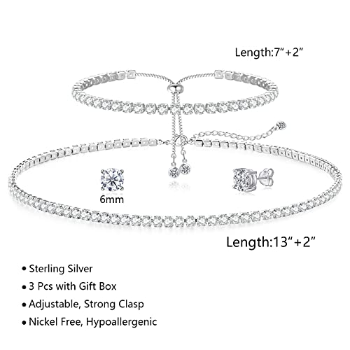 Haxiya Tennis Necklace Set For Women Crystal Bracelet Diamond Earrings Wedding Jewelry For Bride Sterling Silver Jewelry Sets Pack Of 3 #TOP1
