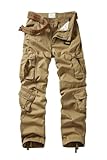 VATINNT Cargo Trousers Men's Cotton Combat Camo Trousers Casual Work Pants with 9 Pockets No Belt 3354 Khaki 34