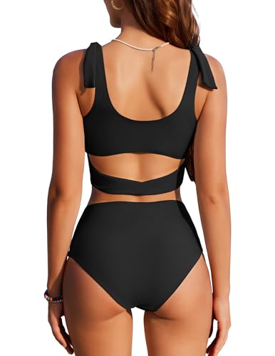 Womens High Waisted Bikini Sets Sporty Scoop Neck Racerback Crop Top Two Piece Swimsuit2