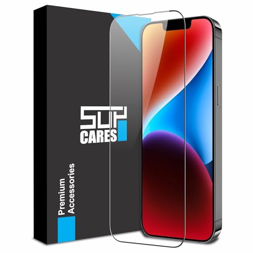 SupCares Tempered Glass for iPhone 13, 13 Pro, 14 and iPhone 16e (6.1 Inch) With Installation Kit | Military-Grade Gorilla Screen Protector | Edge to Edge Coverage | Black