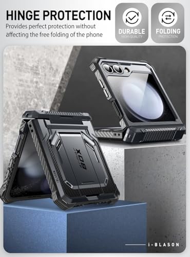 Image of i-Blason for Samsung Galaxy Z Flip 6 Case with Stand, [Built-in Screen Protector] [Hinge Protection] [Belt-Clip], Armorbox, Black