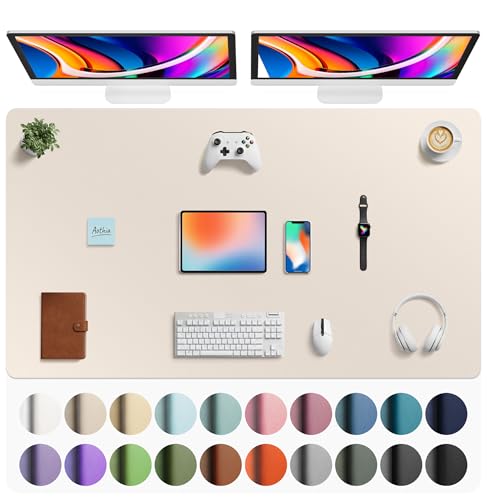 Image of Aothia Faux Leather Desk Mat - Large Mouse Pad, Non-Slip PU Leather Blotter, Waterproof Writing Surface for Office and Home (Eggshell, 63 inch x 24 inch)