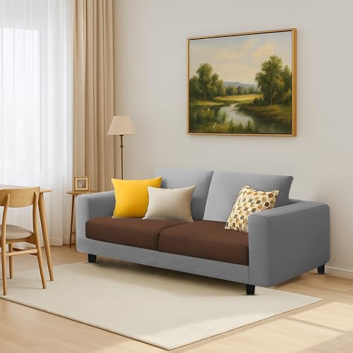 Image of Galib 2 Seater Sofa Set for Living Room (Brown Grey Fabric) Premium Fabric Sofa Set