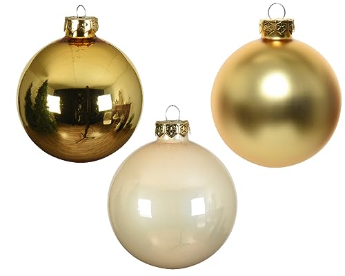 Glas-Weihnachtskugeln Set, 20-teilig, 6cm, Gold-Beige, Matt & Glänzend, Elegante Dekoration – Ansicht 2