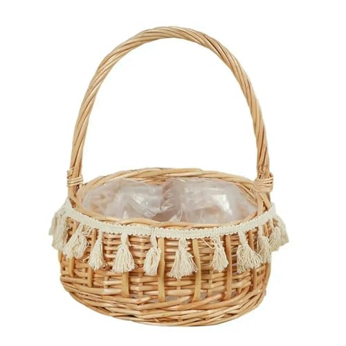 SECWL Cesta de flores pequeña cesta de arreglos florales sauce ratán cesta tejida mimbre media luna almacenamiento con mango cestas de flores