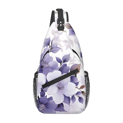 Bolso bandolera con patrón de flores moradas para mujer y hombre