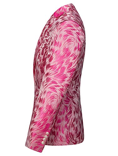 UNINUKOO Mens Casual Floral Blazer Dress Slim Fit Prom Party Paisley Suit Jacket for Men US Size 44 Pink2