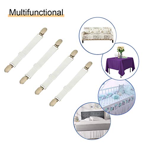 image for QoeCycth 4Pcs Adjustable Bed Sheet Straps Clips, Elastic Mattress Shee