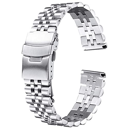 Bracelet de montre en acier inoxydable argent 20mm 22mm 24mm maillons métal massif homme femme