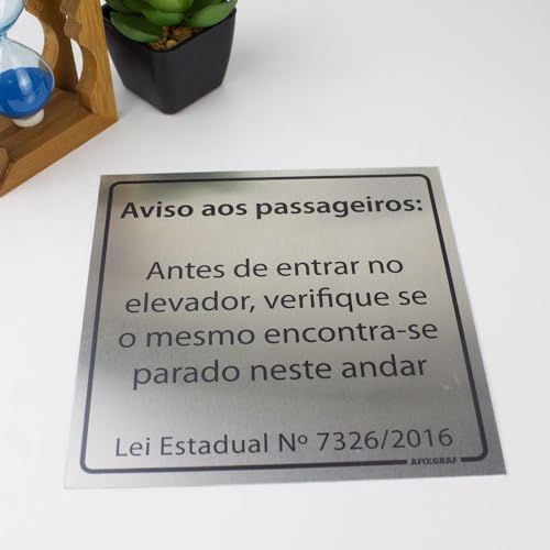 Placas de Sinalização Aviso para Elevador Lei SP - Kit com 3 unidades em Alumínio 15x15cm - Afixgraf