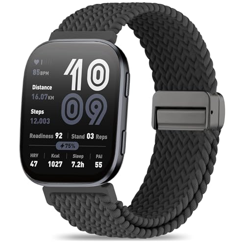 Oanux 22mm Magnetic Braided Nylon Compatible with Amazfit Bip 6/Bip 5 Watch Band, Breathable Soft Sport Wristband Replacement for Amazfit Helio/Balance 2/Balance & GTR 4/3 Pro/3/2/2e/47mm Men Women