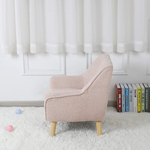 Kid Sofa Chair/Toddler Chair With Super Soft Sherpa Fabric/Single Kid Upholstered Armchair With Cushion/Chair For Children With Wooden Leg/Small Baby Sofa For 0-4 Years (Beige) #TOP7
