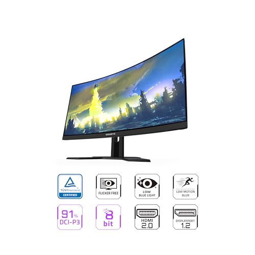Image of GIGABYTE G27FC Advanced (27 inch 165Hz 1080P Curved Gaming Monitor, 1920 x 1080 VA 1500R Display, 1ms (MPRT) Response Time, 91% DCI-P3, FreeSync Premium, 1x Display Port 1.2, 2X HDMI 1.4)
