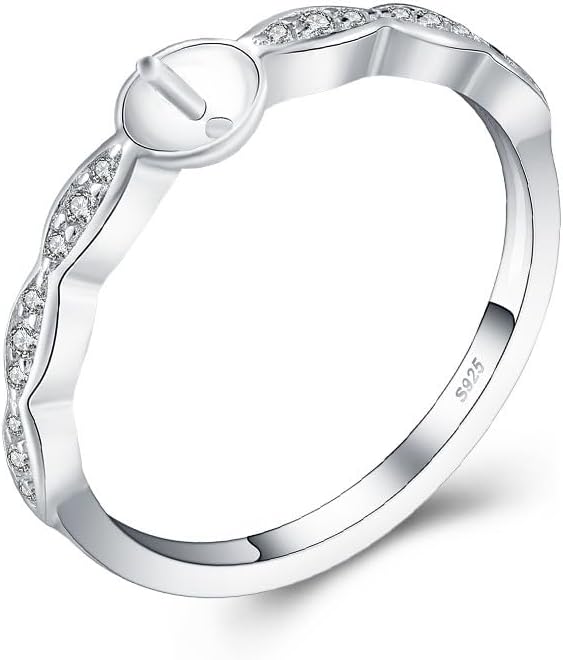 925 Sterling Silver Twisted CZ Gemstone Pearl Ring Mounting for Women in Size 6/7/8/9/10