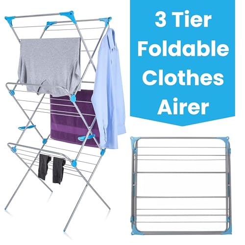 AAMEN 3-Tier Clothes Airer - Versatile Laundry Drying Rack with 15m Drying Area for Indoor and Outdoor Use - Multi-Coloured - Image 7