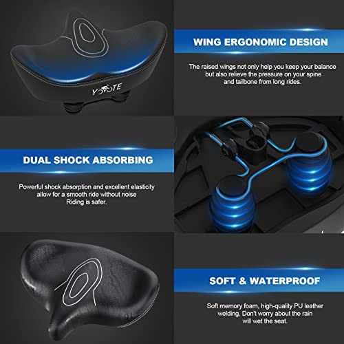 Yodote Oversized Bike Seat - Extra Wide Bicycle Seat Wing Ergonomic Design Gel Comfortable Memory Foam Bike Saddle Replacement For Peloton Bike, Stationary Bike, Road Bike, Cruiser And Exercise Bike #TOP4