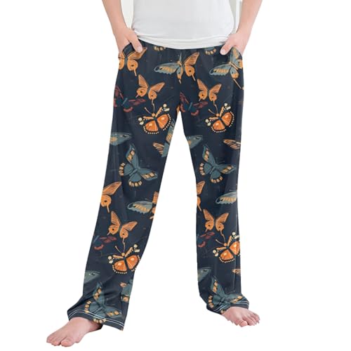 Butterfly Long Pajama Pants Elastic Waist PJ Bottoms with Pockets S A110405
