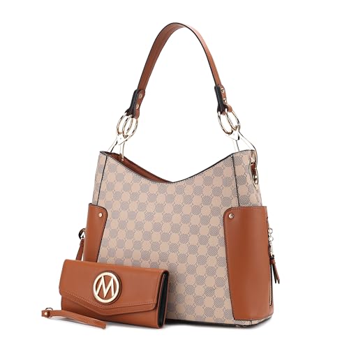 Image of J'OMOR BY MIA Tote bag for Women with Wristlet Wallet, Circular Print Vegan Leather Top-Handle Shoulder Handbag Purse