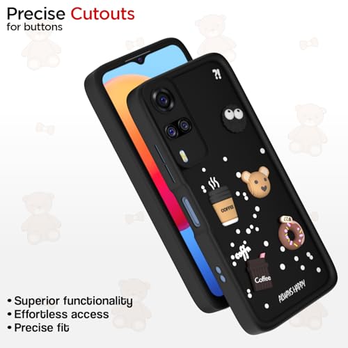 Image of Pikkme Back Cover for Vivo Y31 / Y51 | Cute Fun Cartoon 3D Bear Silicone Full Body Protection Bumper Case (Black)