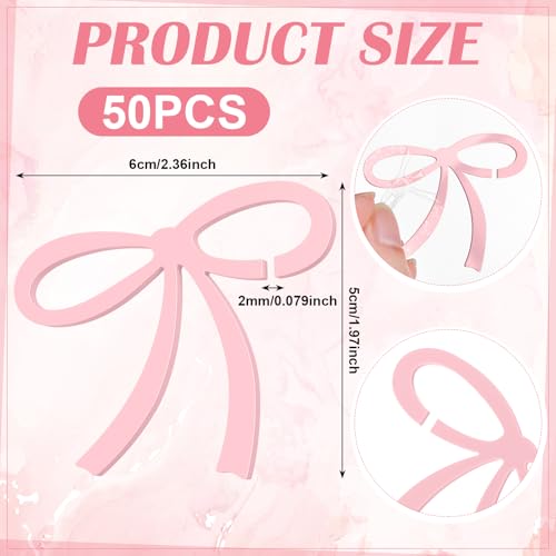 Colingmill 50 Pcs Pink Bow Decor Bow Drink Tags Coquette Wine Glass Charms Acrylic Knot Drink Tag for Bachelorette Birthday Wedding Coquette Tasting Party Decorations Accessory by Colingmill - Image 2
